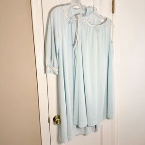 2 Piece Vintage Gossard Artemis Lt. Blue Peignoir Set…Rose Appliqué, Satin Trim
